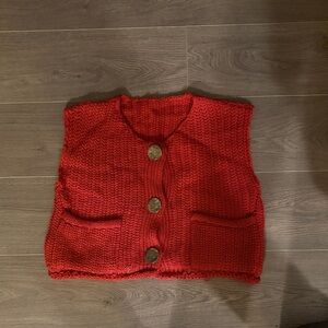 Red Knitted Vest with Buttons